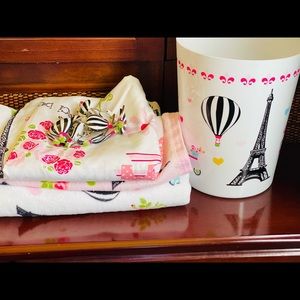 Bath set shower curtain,hand towel,face towel and trash can